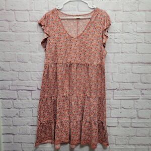 Max Studio Floral Tiered Mini Dress Sz 1X Flowy Summer Travel Cottagecore‎ Boho
